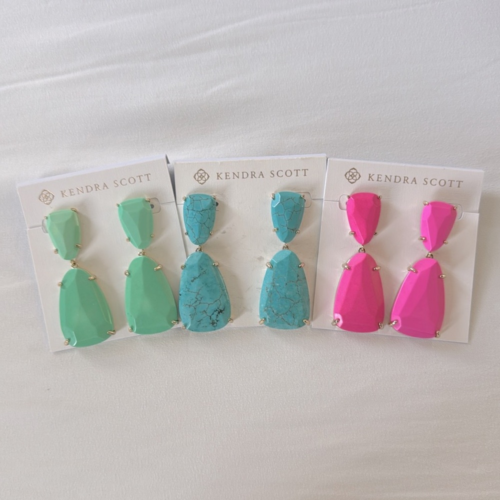Vintage Kendra Scott Gold Green Pink Katie Drop Earrings Bundle